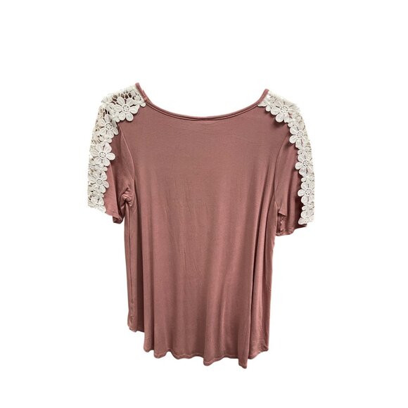 42 Pops Womens Short Sleeve Top With Lace Detail Size S Mauve - Picture 4 of 4